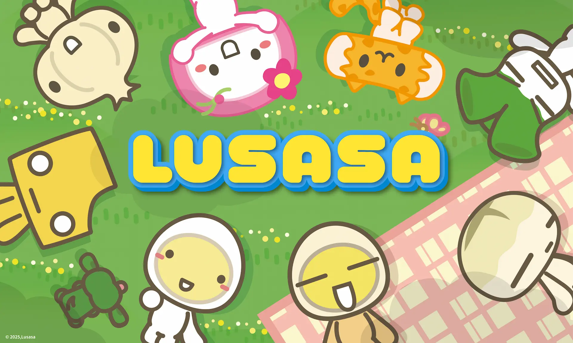 LUSASA characters gathered around the Happy Lusasa logo